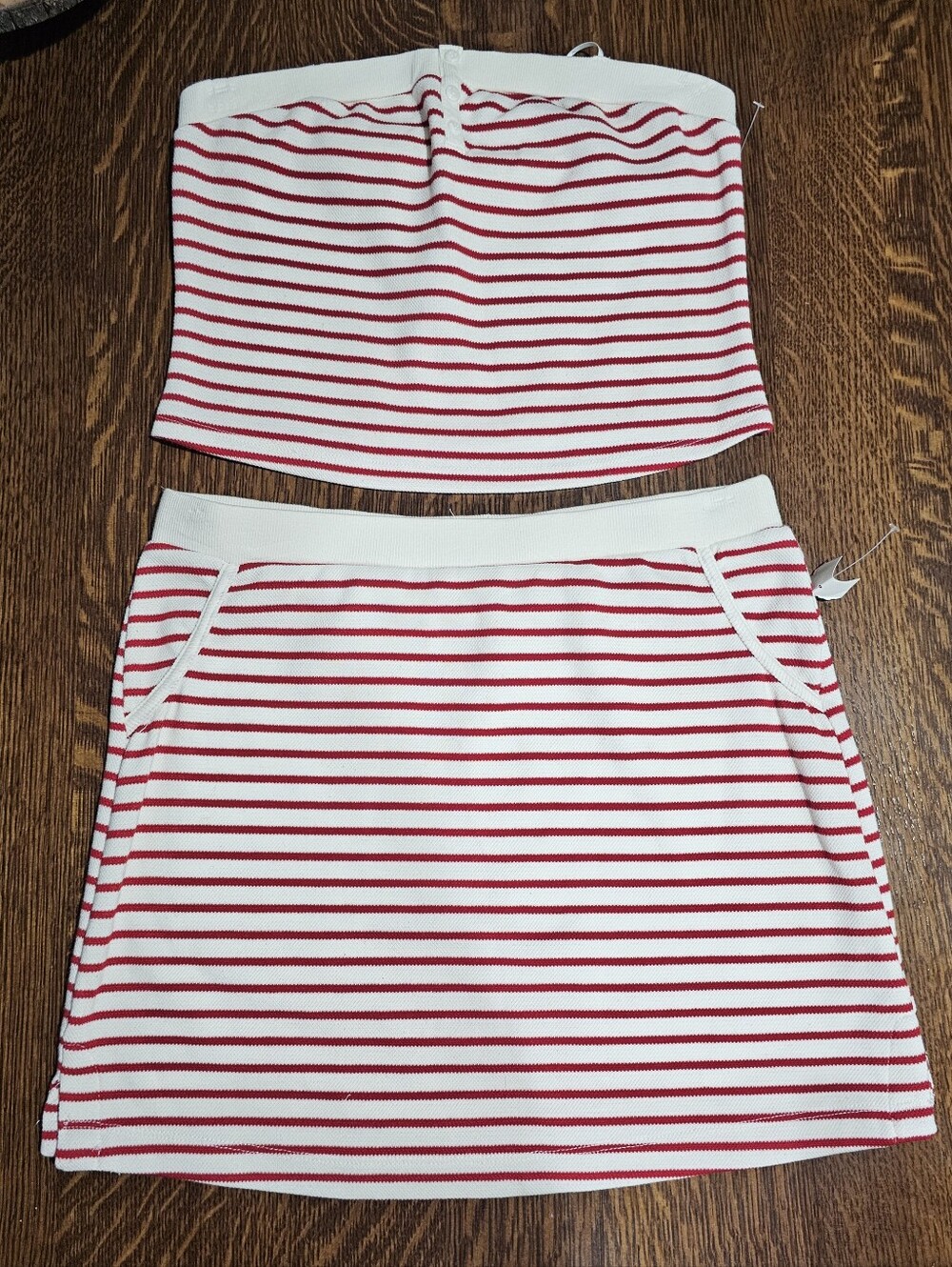 NWT Striped Red and White Women's Knit 2 Piece Skirt/Top